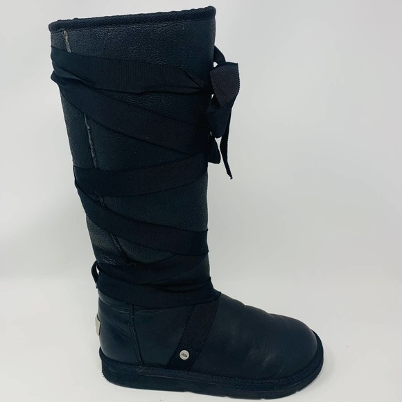 UGG | Shoes | Ugg Australia 565 Lace Ribbon Black Leather Sherpa